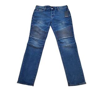 NEW TRUE RELIGION SZ 33x32 Mens Rocco Moto Relaxed Skinny Distressed Blue Jeans